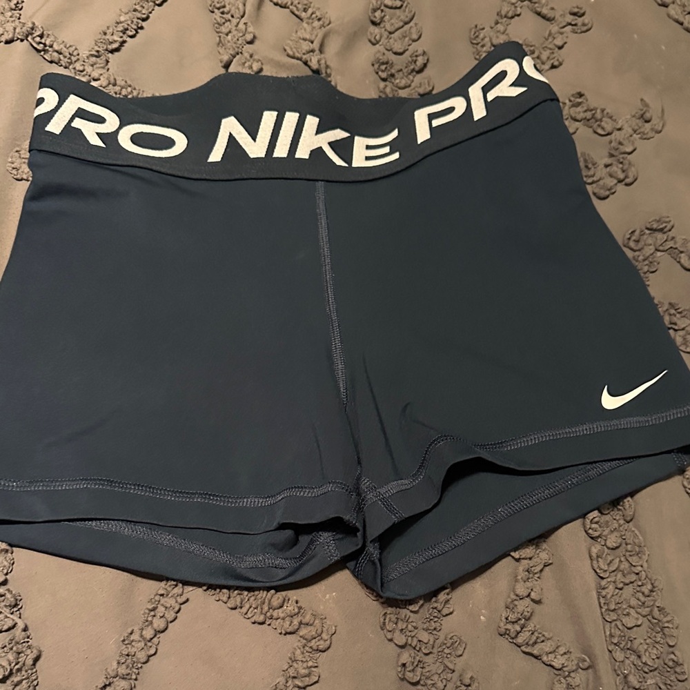Nike Pro Dark Blue Compression Bike Shorts with White Logo